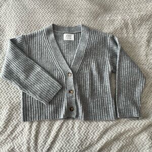 Zara Kids Rib Knit Cardigan, Gray, Size 11-12